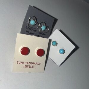 Zuni Handmade Red and Turquoise Stud Earring Set